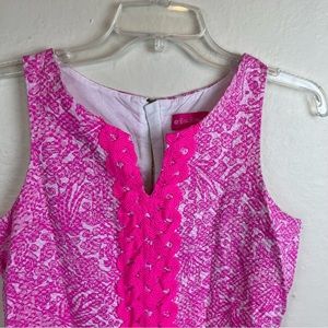Lilly Pulitzer/Target-bright pink print sheath dress trim detail-Girls-XL 14/16